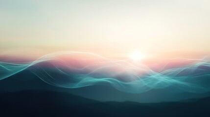 Poster - Abstract Sunrise Over Digital Mountain Landscape with Line Patterns