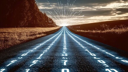 Poster - Futuristic illuminated road signifying progress with a digital glow : Generative AI