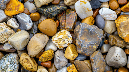 Poster - Natural stones and pebbles in various colors and textures, creating beautiful and diverse pattern. earthy tones and smooth surfaces evoke sense of tranquility and connection to nature