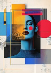 Aufkleber - Striking abstract portrait of a woman with a modern twist featuring geometric elements and bold colors : Generative AI