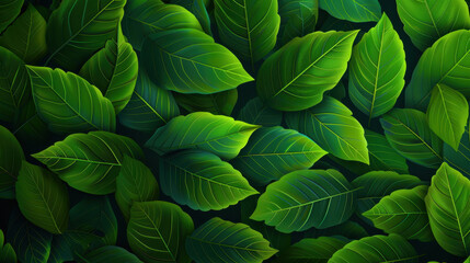 Wall Mural - Lush green leaves create vibrant and natural background, showcasing various shades of green and intricate leaf patterns. This evokes sense of tranquility and freshness