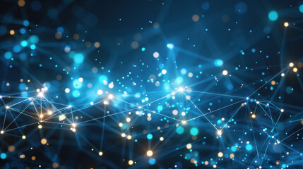 Poster - Digital abstract background with glowing blue and gold lights