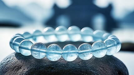Leinwandbilder - Close view of a stunning blue crystal bracelet artfully arranged on a dark textured surface : Generative AI