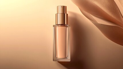 Aufkleber - Elegant transparent glass bottle with golden pump against a warm background for beauty products : Generative AI