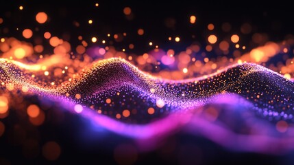 Poster - Abstract Glowing Particle Wave Background with Dynamic Orange and Purple