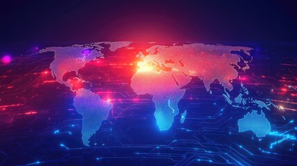 Poster - Cross-border digital payments, futuristic world map glowing with secure transaction lines.