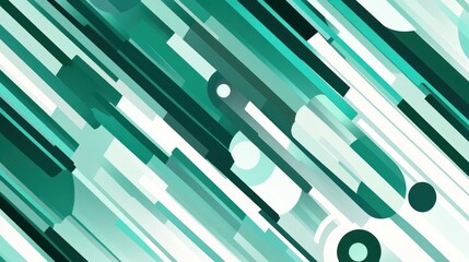 Poster - Abstract Turquoise and White Geometric Pattern with Diagonal Lines Design