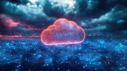 Poster - Data analytics background with holographic AI-powered insights and futuristic cloud computing.