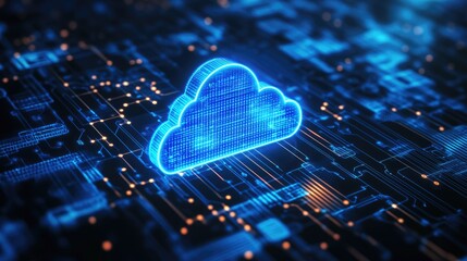 Poster - Digital AI-driven cloud computing background with interconnected big data visualization.
