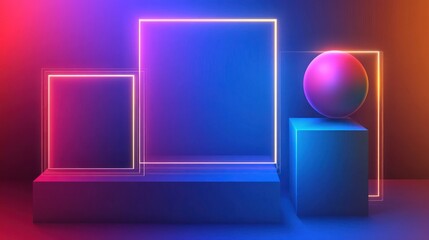 Poster - Geometric Neon Glow: Abstract Modern Background with Vibrant Light Effects