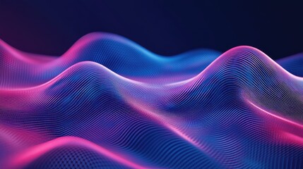 Poster - Digital neon waves in pink and blue gradients, forming a smooth abstract motion effect.