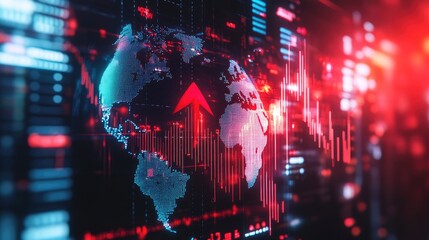 Poster - Economic collapse theme with a red arrow sharply falling across a digital globe, depicting declining global trade and financial turmoil