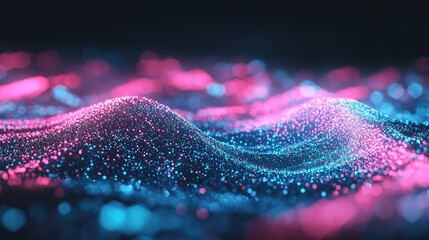 Poster - Elegant abstract waves of glowing pink and blue lights, blending into a futuristic gradient.