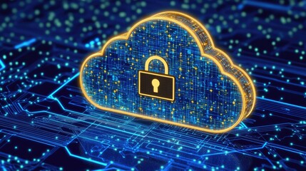 Poster - Encrypted cloud data transfer with futuristic glowing light trails and cybersecurity visualization.