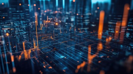 Poster - Financial data visualization with interconnected market trends, global economy heat maps, and investment tracking