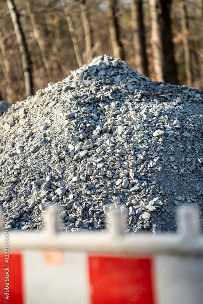 Large pile of crushed gray gravel stones for road construction, raw ...