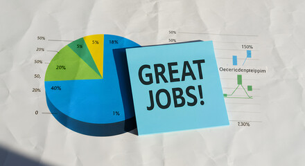 Data Success! Charts & Growth Visuals with Great Jobs Message on Sticky Note