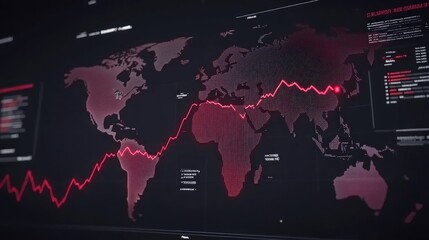 Poster - Global market downturn represented by a falling red arrow, declining financial charts, and a fading world map in the background