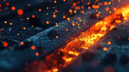 Poster - A close-up of a hot metal billet being shaped by intense heat on a production line, with glowing details capturing the fiery energy of the workshop.