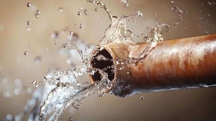Aufkleber - A close-up of a rusty, damaged water pipe bursting with water leaking out, underscoring the importance of timely plumber services.