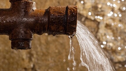 Aufkleber - A close-up of an old, rusty water pipe bursting, with water leaking out, showcasing the need for plumber services to fix the issue.