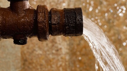 Aufkleber - A close-up of an old, rusty water pipe bursting, with water leaking out, showcasing the need for plumber services to fix the issue.