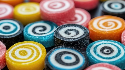 Poster - A close-up of colorful licorice wheels, showcasing the bright and playful spirals of candy, perfect for sweet treats and nostalgic moments.