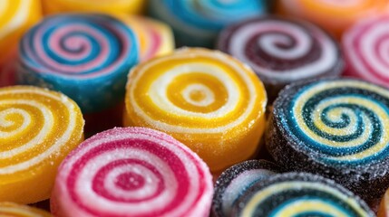Poster - A close-up of colorful licorice wheels, showcasing the bright and playful spirals of candy, perfect for sweet treats and nostalgic moments.