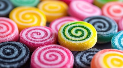 Poster - A close-up of colorful licorice wheels, showcasing the bright and playful spirals of candy, perfect for sweet treats and nostalgic moments.