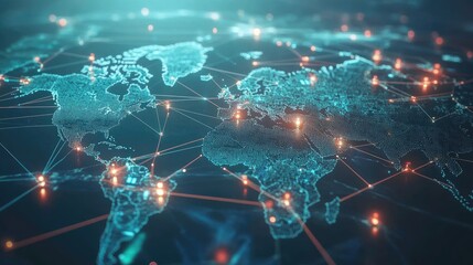Poster - Maritime, air, and land freight network, interconnected trade visualization over a futuristic world map, supply chain logistics