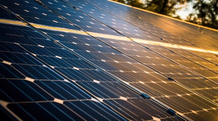 Close-up solar panel array harnesses sunlight for sustainable energy solutions