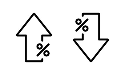 Poster - Up and down percent arrow outline icon. Lower and higher price sign symbol