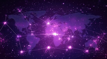 Poster - Next-gen payment networks, interconnected digital currency exchanges over a world map.