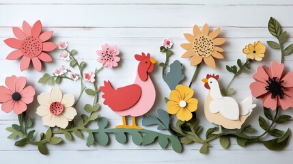 Poster - A collection of fussy cut templates featuring flowers and chicken designs, perfect for craft projects, laid out for an easy and creative crafting experience.