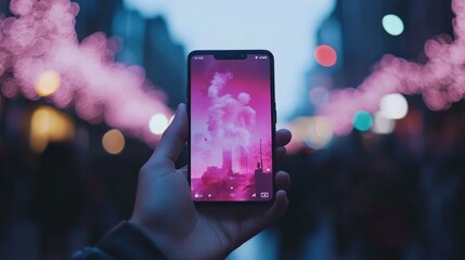 Poster - Seamless G connectivity, smartphone in hand with futuristic AI-powered holographic interface.