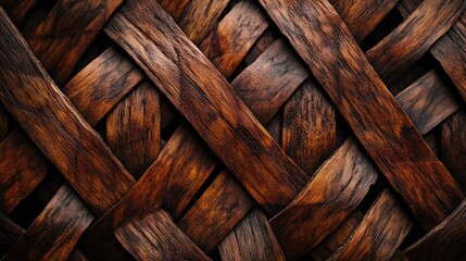 Poster - A detailed close-up of an interwoven wooden texture, with dark and reddish-brown hues creating a beautiful, intricate pattern.
