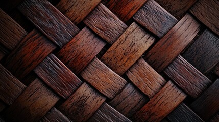 Poster - A detailed close-up of an interwoven wooden texture, with dark and reddish-brown hues creating a beautiful, intricate pattern.