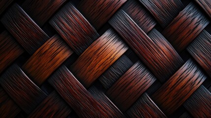 Poster - A detailed close-up of an interwoven wooden texture, with dark and reddish-brown hues creating a beautiful, intricate pattern.