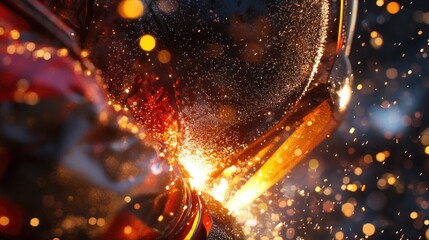 Poster - A dynamic close-up of a welder at work, creating vibrant sparks as they expertly manipulate metal, wearing protective gear in an industrial setting.
