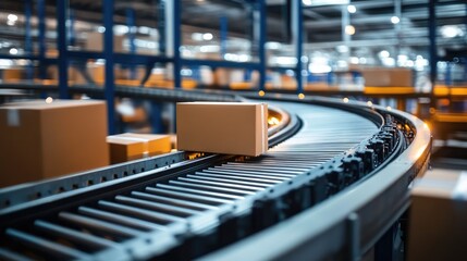 Aufkleber - A dynamic shot of conveyor belts carrying packages, highlighting the seamless flow of goods in a modern shipping facility.