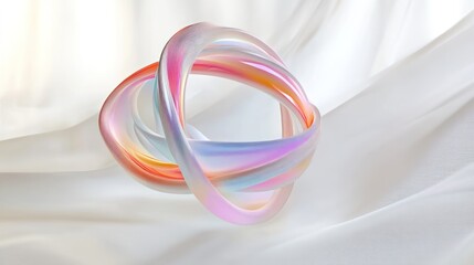 Poster - Iridescent Abstract Knot on Flowing White Fabric Background Texture