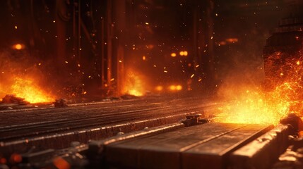 Poster - A hot metal billet being molded with flames and intense heat in the background, showcasing the power and precision of the industrial process.