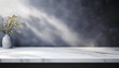 © john - Kitchen white countertop on gray wall background. Empty marble tabletop for product presentation.