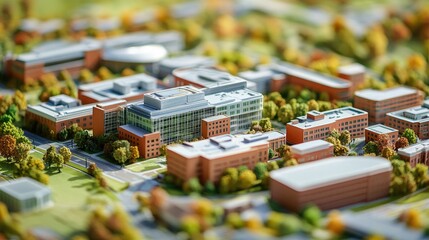 Poster - A maquette representing a healthcare campus featuring hospitals and medical research centers, presented in high resolution for clear visualization of the project.