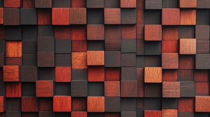 Poster - A rich tapestry of dark brown and reddish-brown wooden blocks creates an intricate woven pattern, highlighting the beauty and texture of wood.