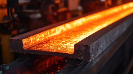 Poster - A shot of a hot metal billet on the production line, being shaped with high heat and precision, highlighting the industrial intensity of the process.