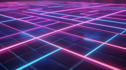 Poster - Abstract Neon Grid Background with Pink and Blue Glowing Lines
