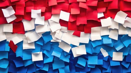 Poster - A striking abstract image formed by red, white, and blue sticky notes arranged in a bold pattern, evoking a sense of national pride and unity.