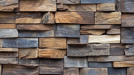 Poster - A stunning close-up of a wooden block wall, with varying sizes and shades of wood, creating a contemporary, textural background.