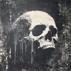 Wall Mural - Skull with Dripping Lines, Dark Background; Art Print